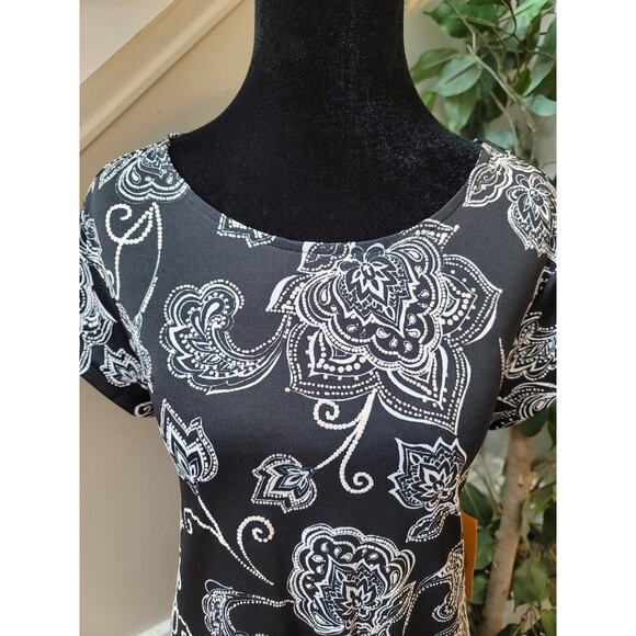 Ruby Rd Dress Womens Medium Black White Floral Print Short Sleeve Stretch Casual - Picture 6 of 15